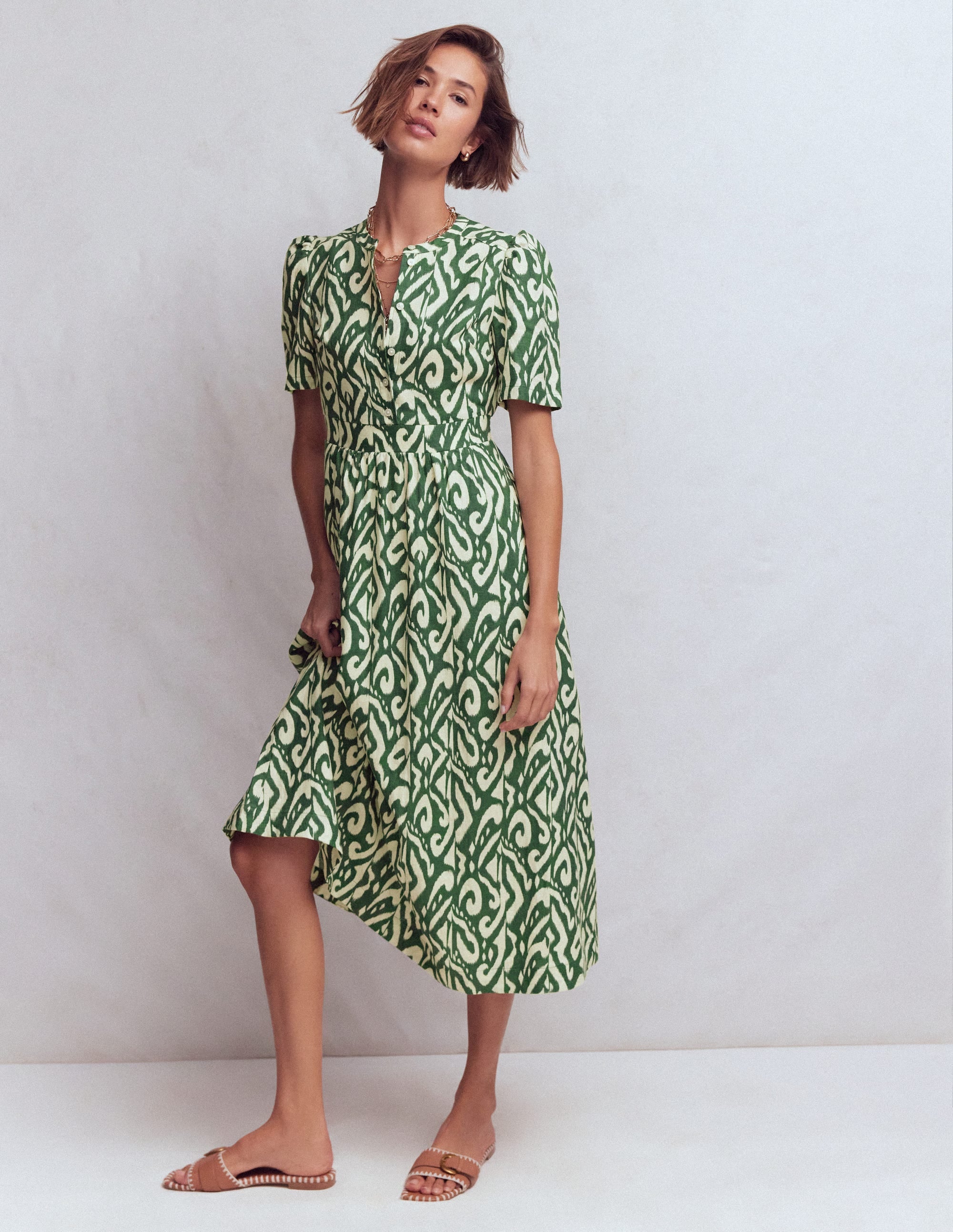 Ivy Placket Linen Midi Dress