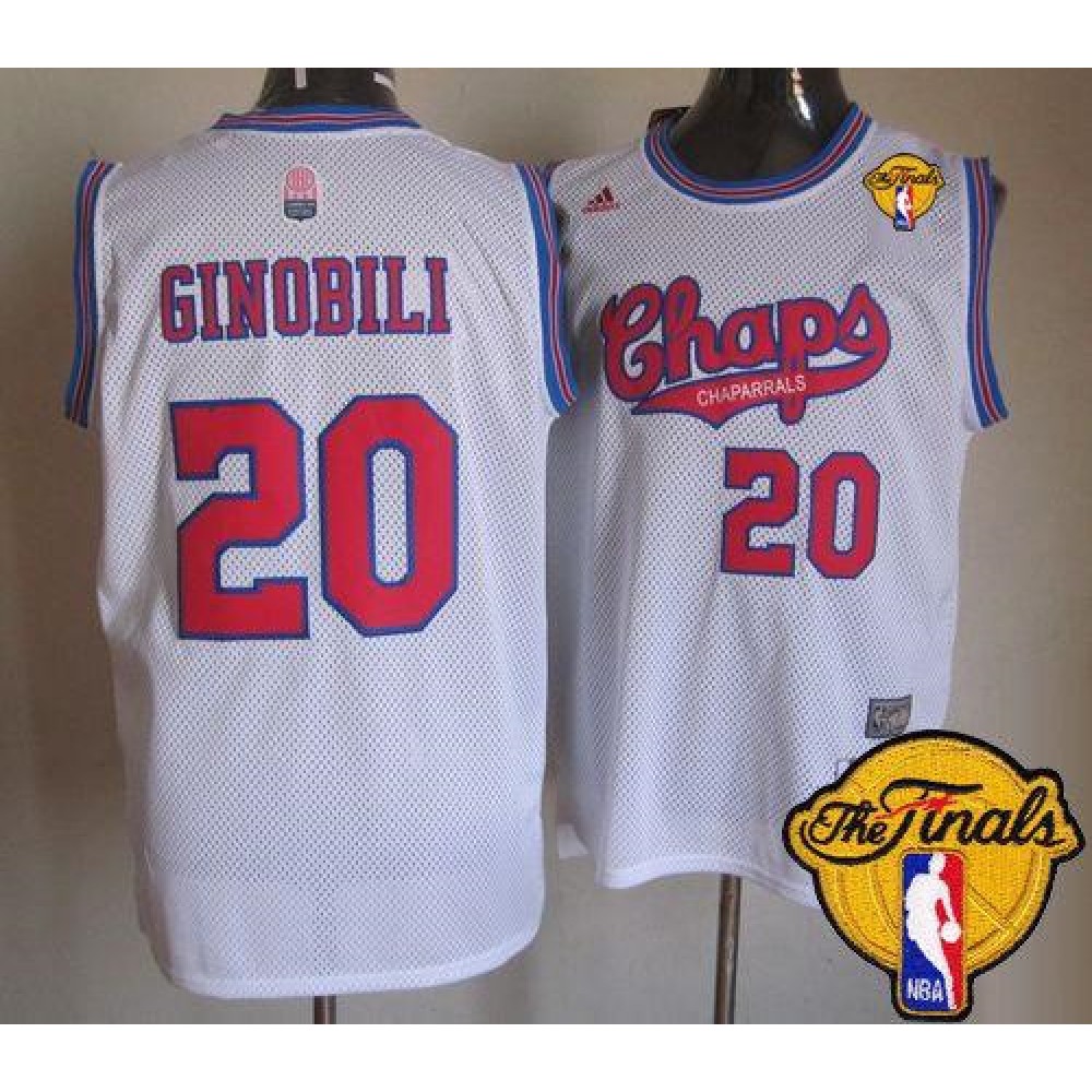 Spurs #20 Manu Ginobili White ABA Hardwood Classic Finals Patch Stitched NBA Jersey