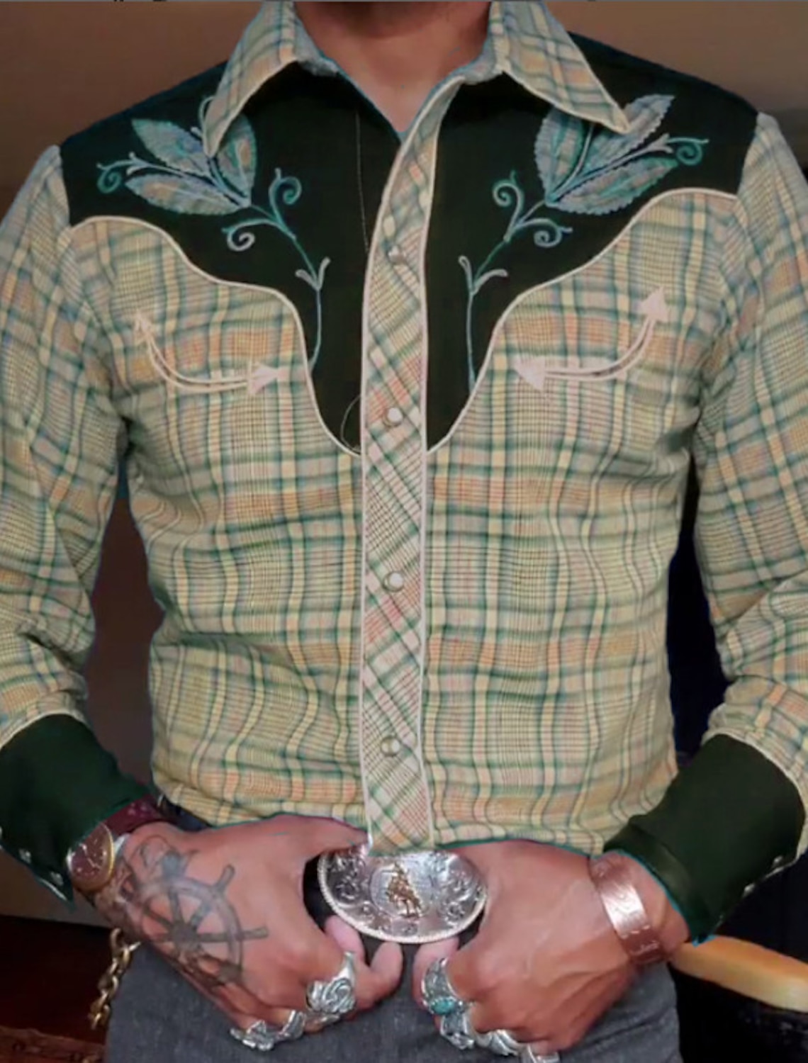 Men's Plaid Graphic Prints Shirt Western Cowboy Long Sleeve Fashion