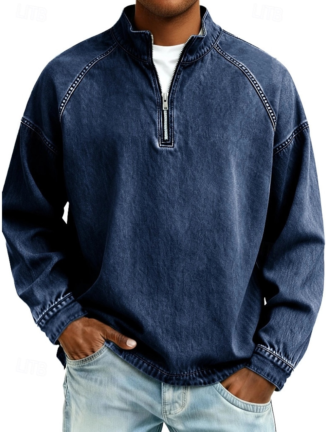 SoftFade™ Men's 100% Cotton Acid Wash Shirt Tee Top Long Sleeve Stand Collar Spring Fall Plain Vintage Streetwear Casual Zip Up Basic Casual Home Street Black Pink Top Tee for Men