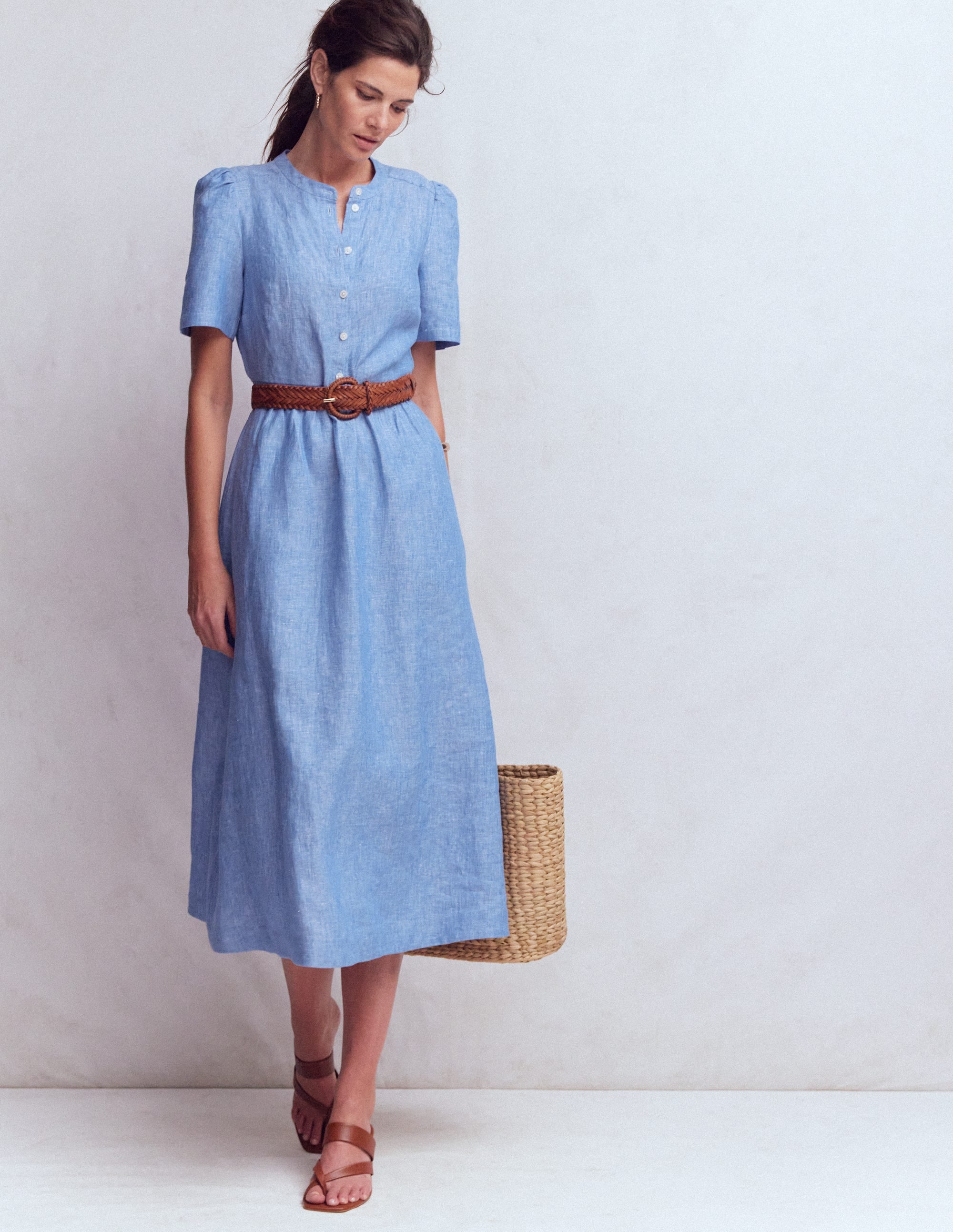 Ivy Placket Linen Midi Dress