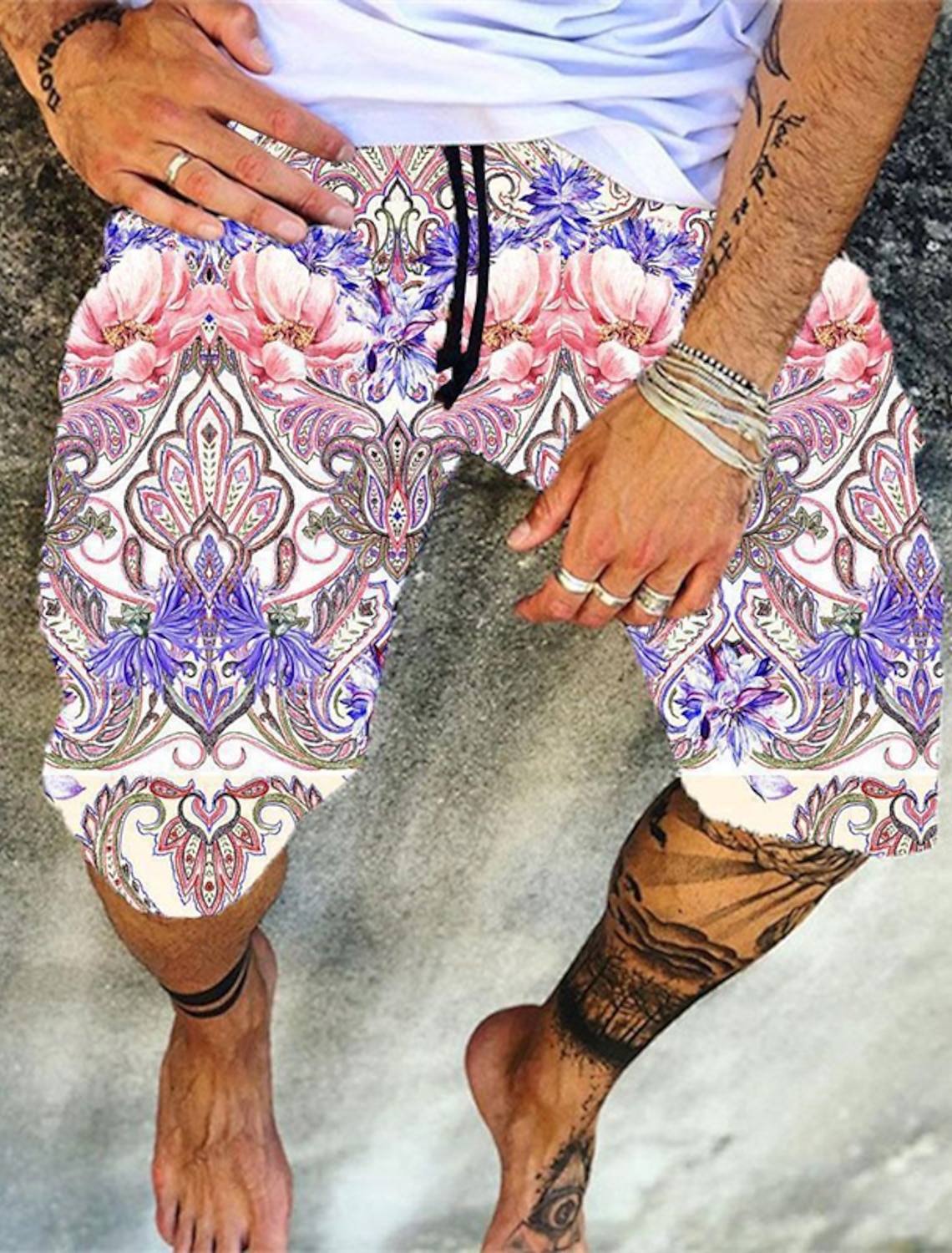 Men's Swim Trunks Swim Shorts Board Shorts Summer Shorts Beach Shorts Drawstring Elastic Waist 3D Print Graphic Quick Dry Soft Short Casual Daily Holiday Hawaiian Dark Brown Black-White Micro-elastic