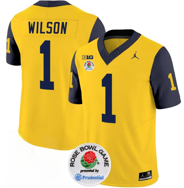 Men's UM Wolverines #1 Roman Wilson Yellow 2023 comfortable team