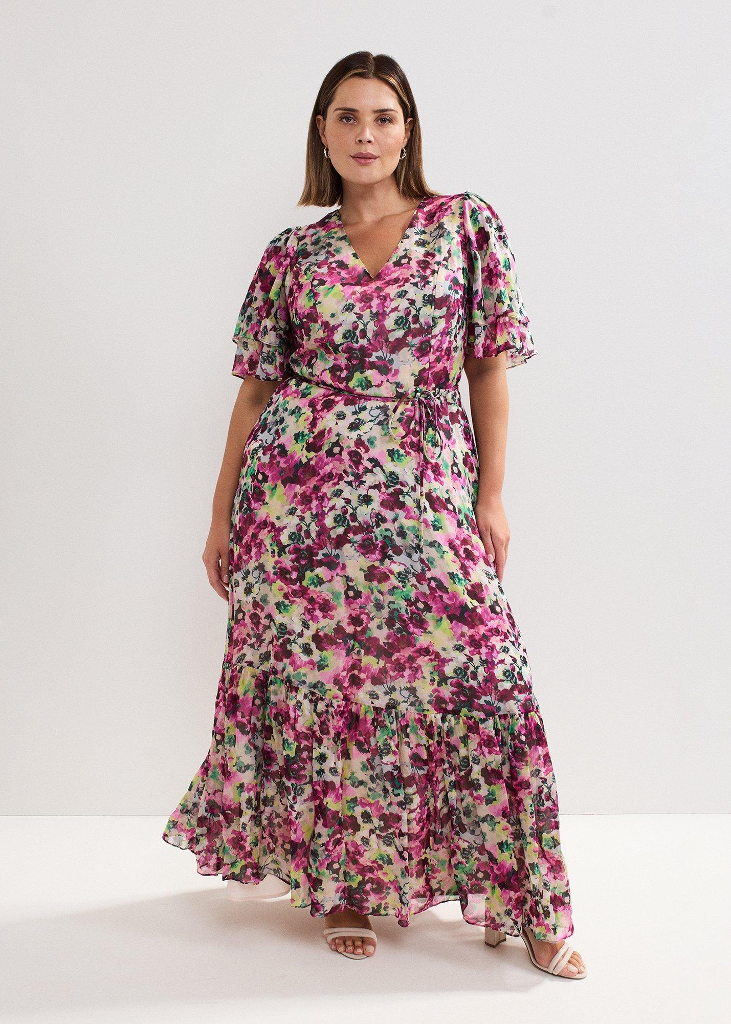 Violet Floral Ruffle Maxi Dress