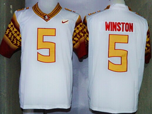 Men's None White 2014 official Jameis Winston #5 moisture wicking