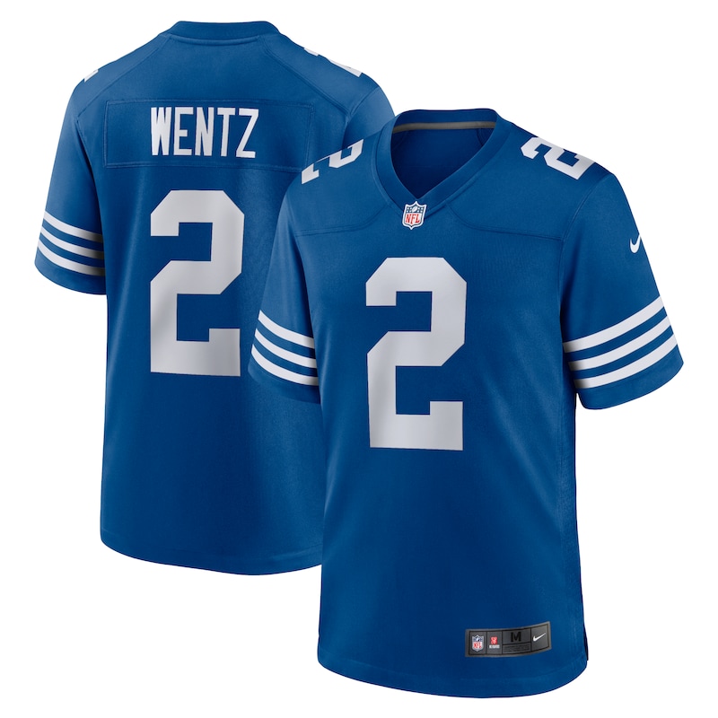 None Mens Nike Carson Wentz Royal IND Colts Top-Grade Game Jersey