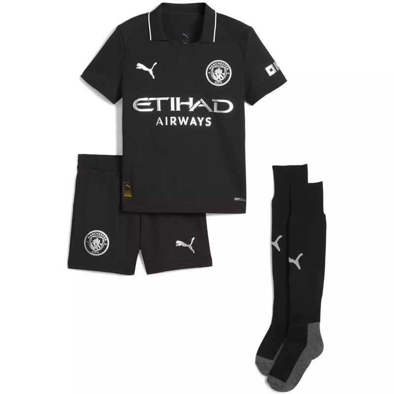 Breathable Man City Kids Manchester City 2526 Away Black Kit