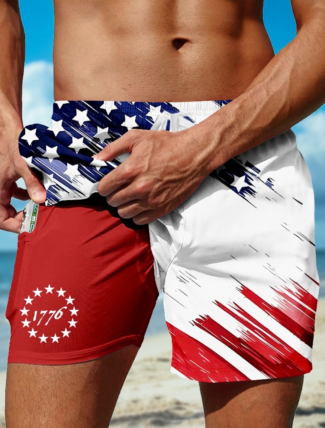 Independence Day Men's 4th of July U.S. 250th Anniversary Patriotic USA Flag Lined Shorts 2 in 1 Board Shorts Swim Trunks Mid Waist Holiday Side Pockets With Compression Liner Elastic Drawstring Waist