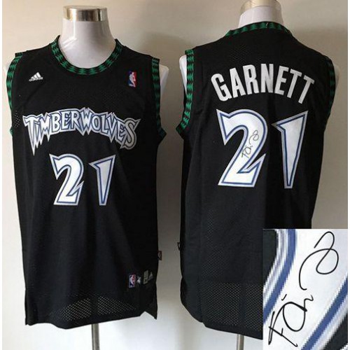 Minnesota Timberwolves #21 Kevin Garnett Black Autographed Stitched NBA Jersey Mens