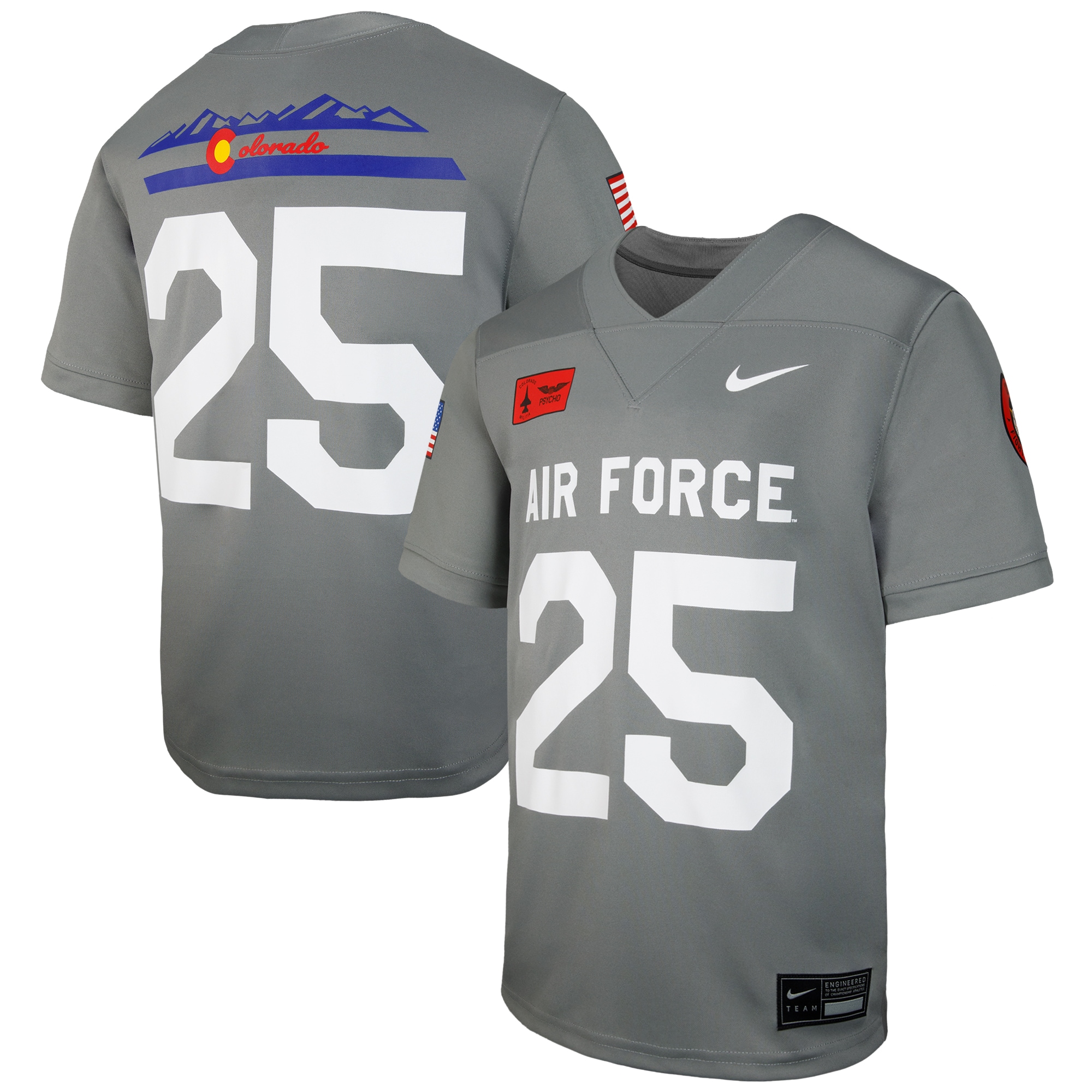 #25 Air Force Falcons Youth APLS Fighting Falcon Collection Football Game Jersey?�C Gray