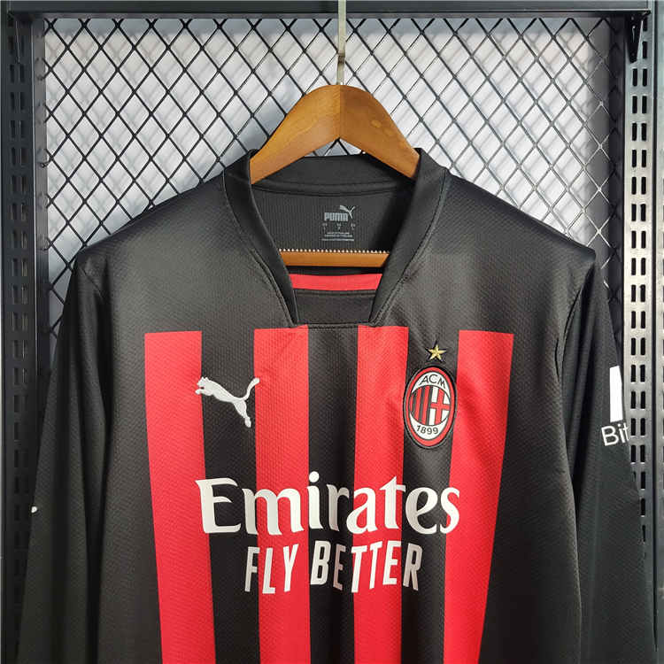 Lightweight AC Milan 2223 Home Red Long Sleeve Soccer Jersey Football