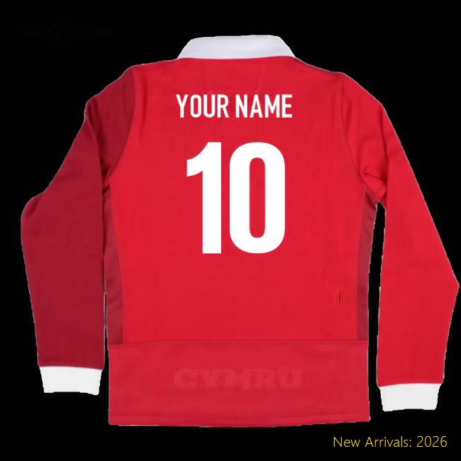 2025-2026 Wales WRU Home LS Cotton Rugby Shirt (Kids) (Your Name)