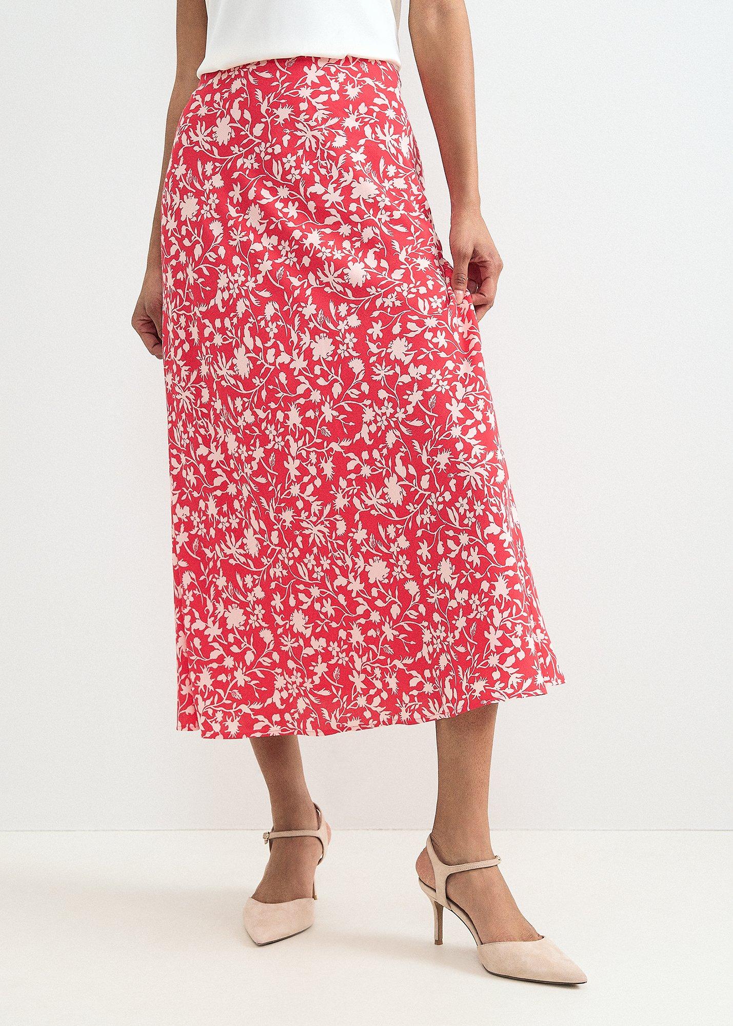 Roxana Red Floral Print Midi Skirt
