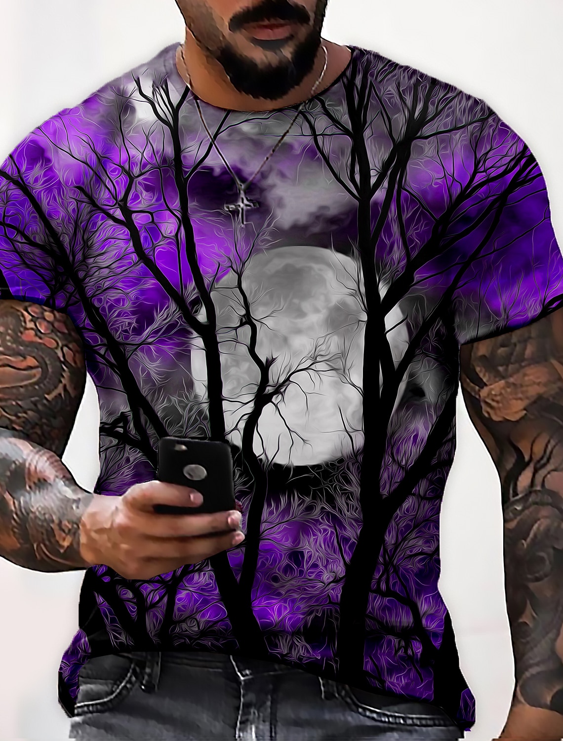 Men's Unisex Moon Spooky Moon Graphic Prints Shirt T Shirt Tee Short Sleeve T shirt 3D Print Crew Neck Shirt Designer Casual Big and Tall Daily Holiday Wine Yellow Red Summer Clothing