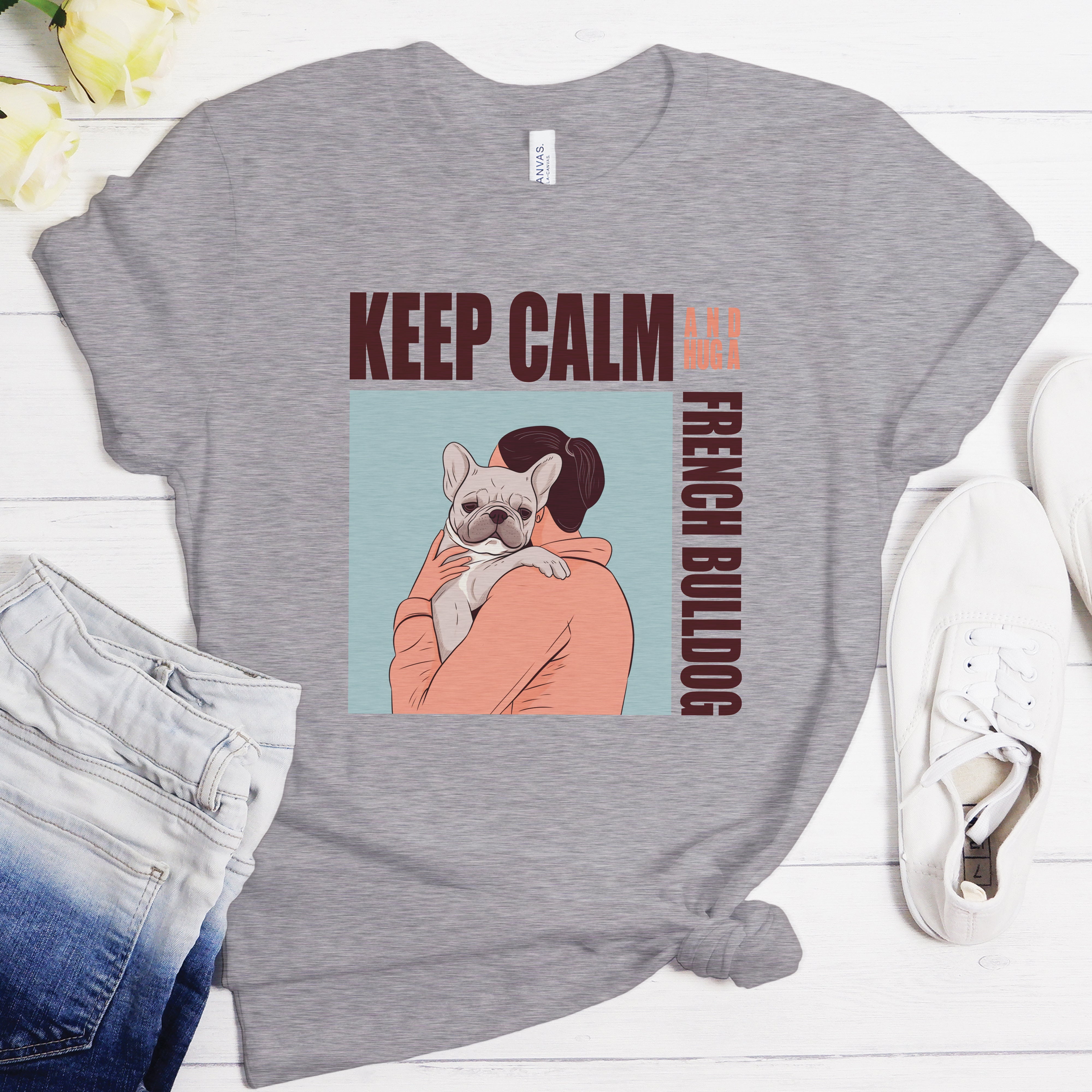 Pet-Lover Hugging Frenchie - Unisex T-shirt for French Bulldog Lovers
