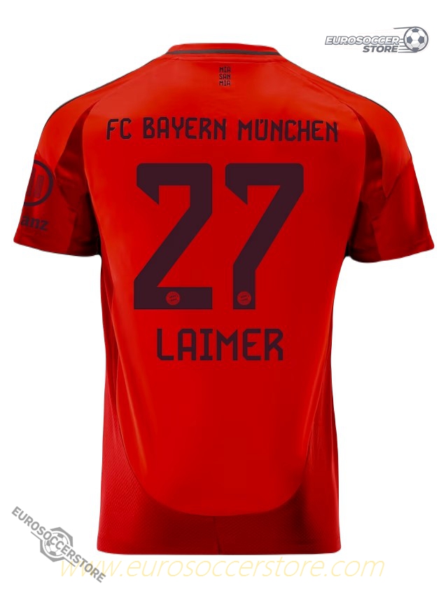 Bayern Munich's 24-25 Season Home Jersey for Player Laimer, Number 27