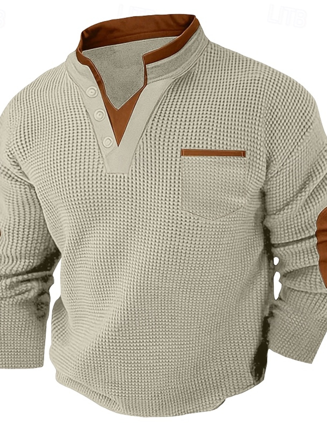 Men's Waffle Tee Henley Shirt Long Sleeve V Neck Spring & Fall Solid
