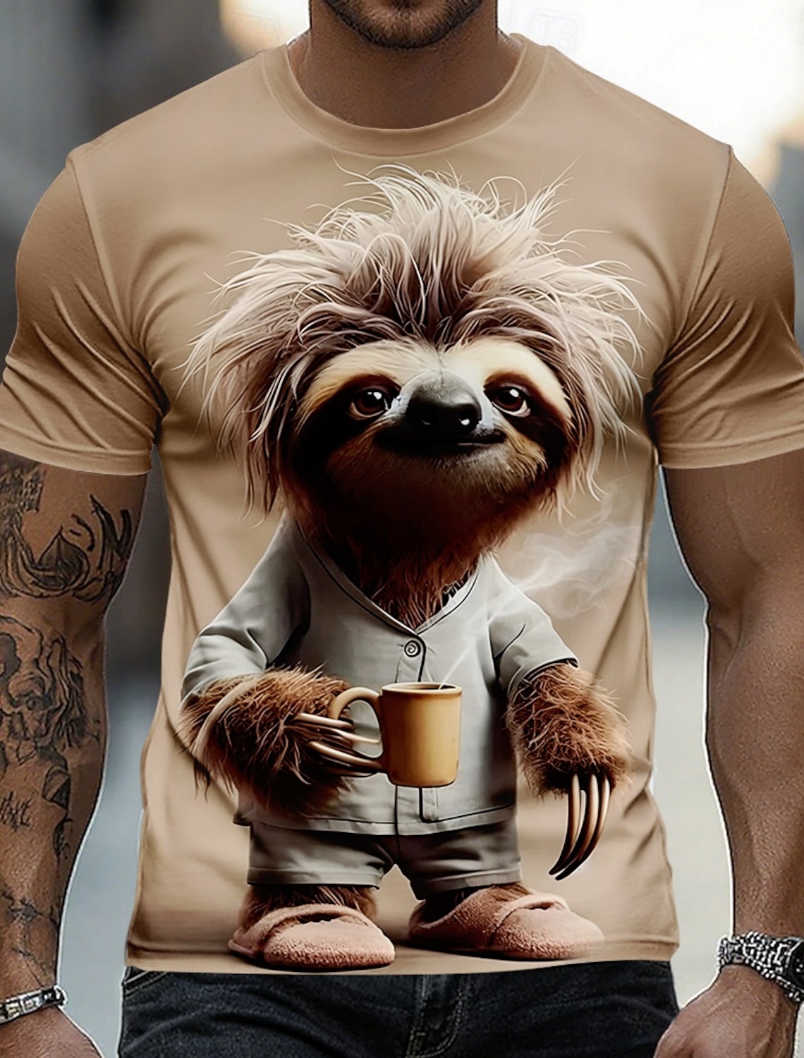 Men's Animal T Shirt Short Sleeve T shirt 3D Print Crew Neck Shirt Funny Casual Daily Street Khaki Light Grey Army Green Summer Spring Clothing Apparel S M L XL 2XL 3XL