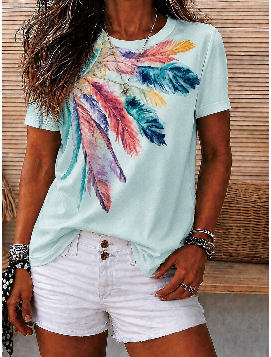 Women's T Shirt Print Floral Graphic Geometric Vintage Stylish Casual Short Sleeve Crew Neck V Neck Round Neck Regular Tops Casual Daily Weekend White Light Green Dark Green Light Purple Summer