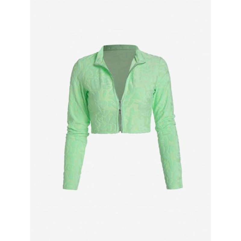 Jacquard Terry Cloth Double Way Zip Crop T Shirt GV9925