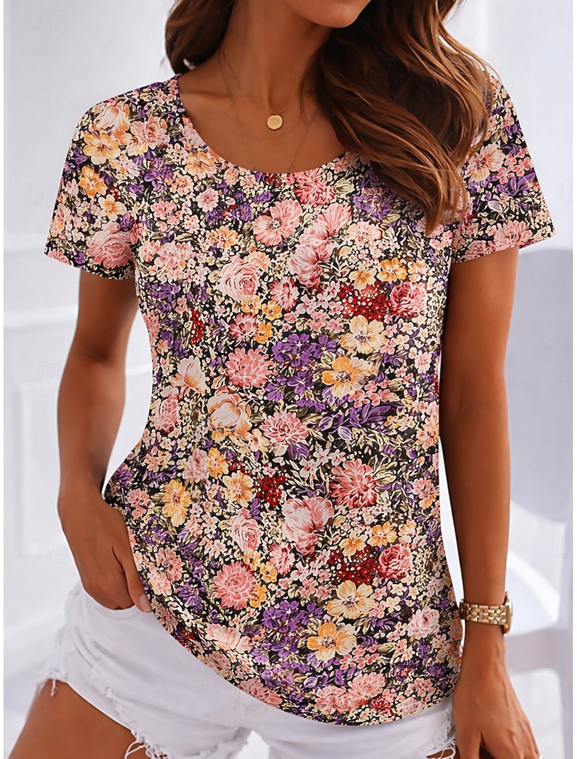 Mardi Gras Women's T Shirt Print Floral Graphic Plants Stylish Classic Casual Short Sleeve Crew Neck Long Tops Daily Blue Light Beige White Pink Light Purple Summer Spring