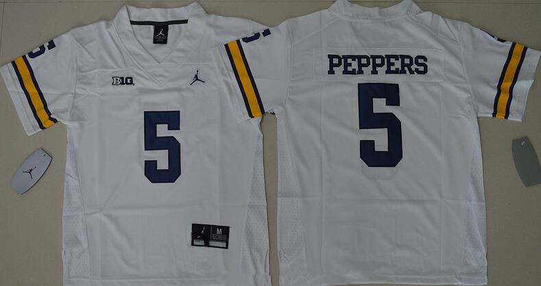 Men's UM Wolverines White 2024 official Jabrill Peppers #5 moisture