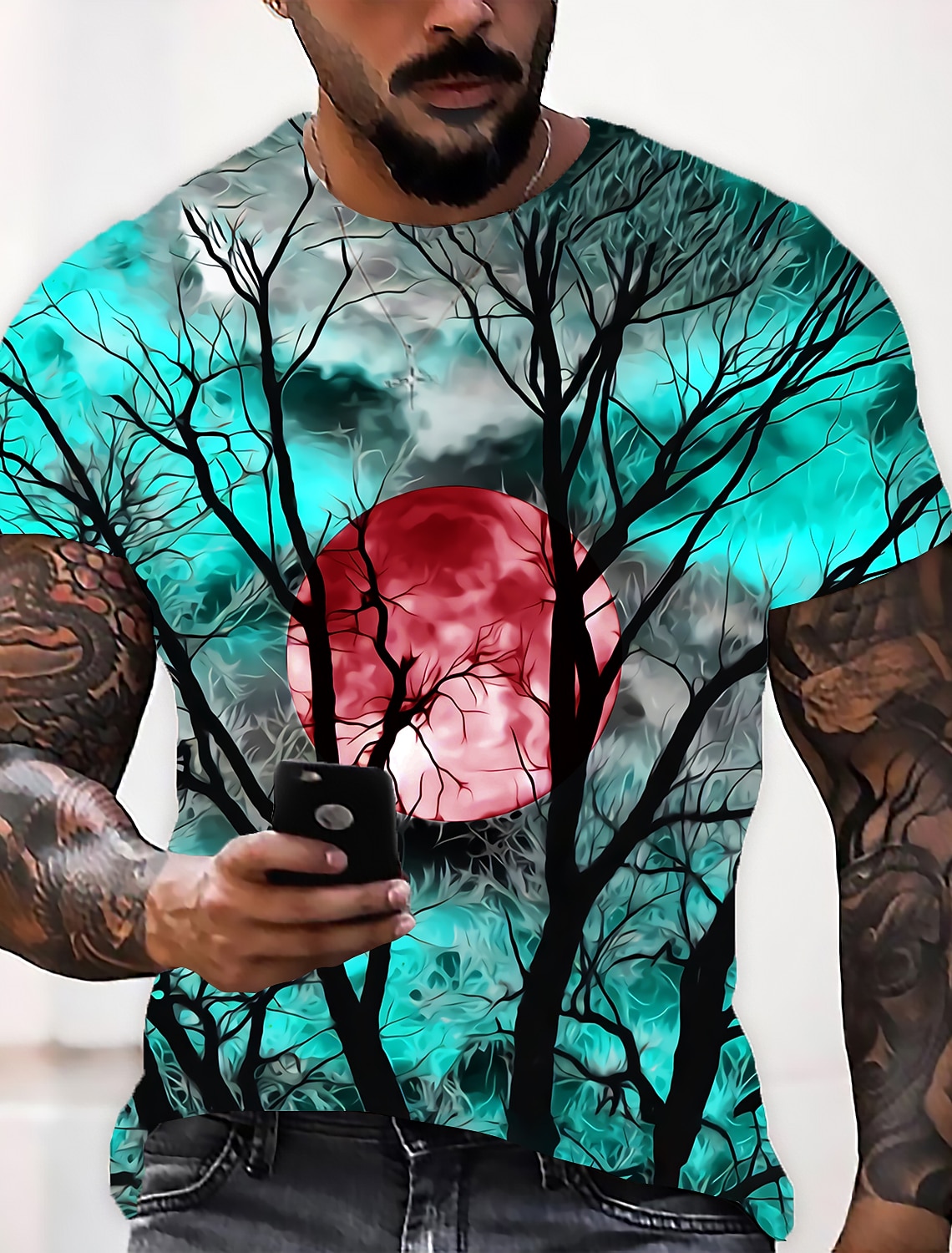 Men's Unisex Moon Spooky Moon Graphic Prints Shirt T Shirt Tee Short Sleeve T shirt 3D Print Crew Neck Shirt Designer Casual Big and Tall Daily Holiday Wine Yellow Red Summer Clothing