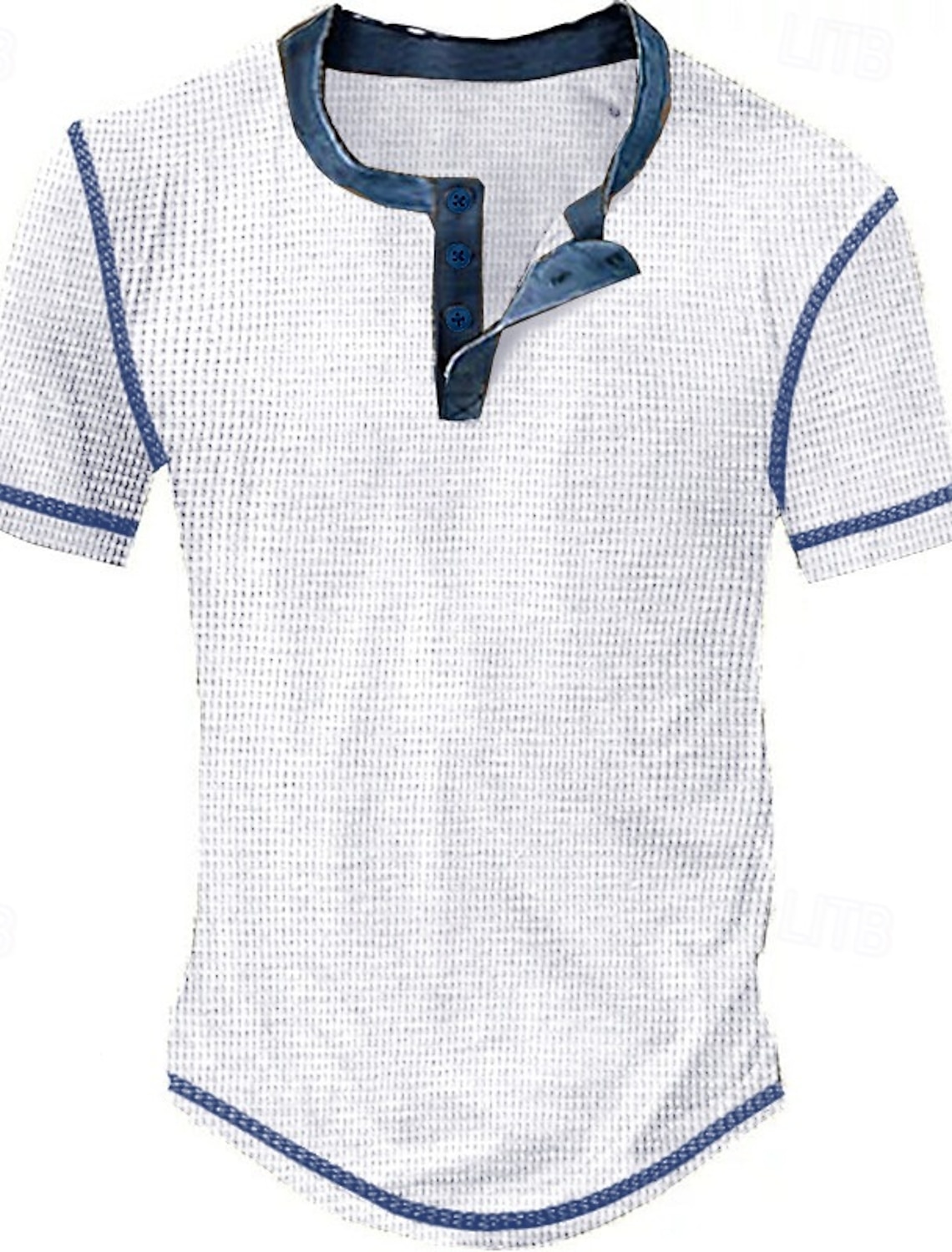 Men's Waffle Henley Shirt Tee Short Sleeve Plaid Checkered Fashion