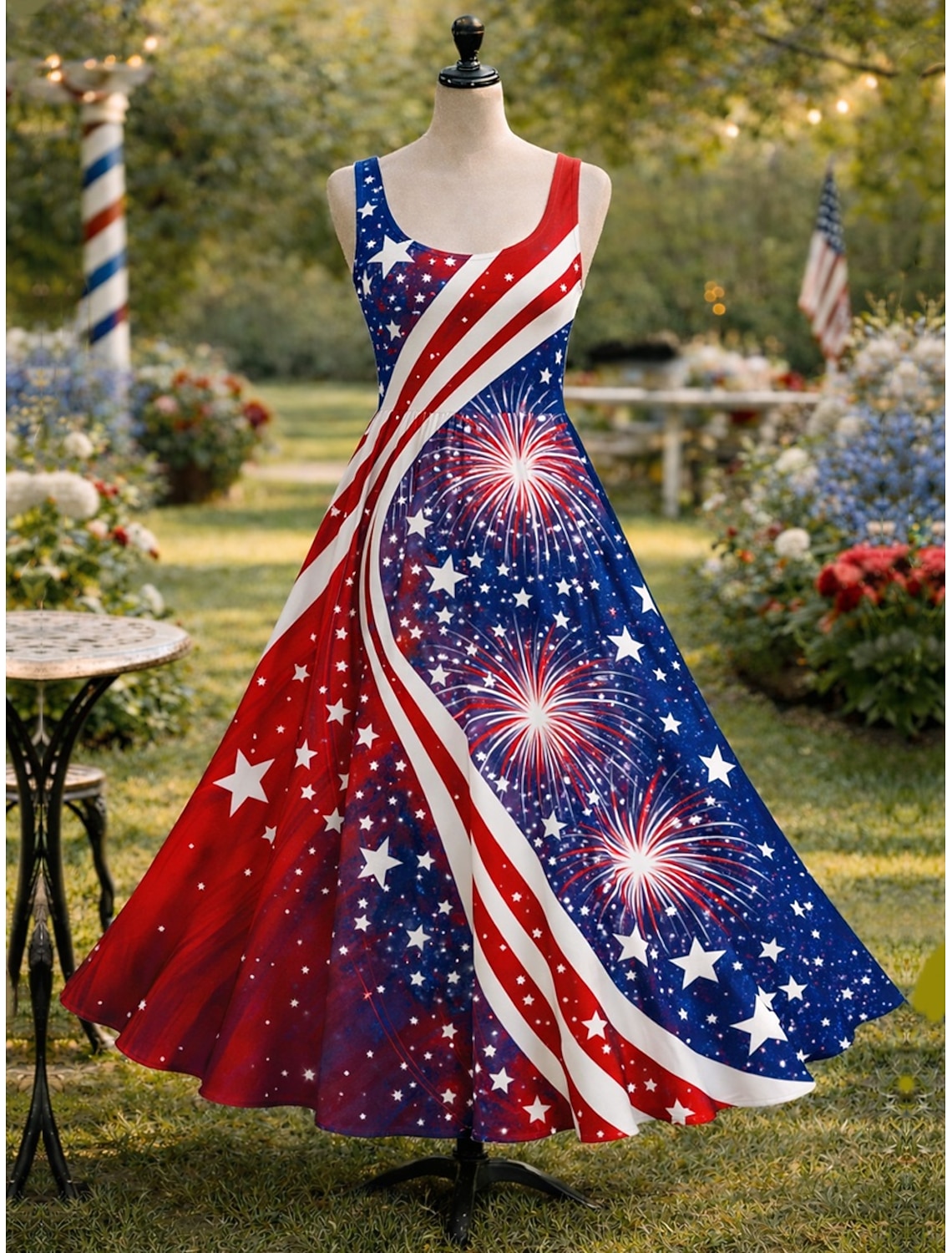 American Independence Day Women's Maxi Dress Slip Dress Party Daily Beach Loose Fit Stars and Stripes Sleeveless V Neck Spaghetti Strap White Summer Spring