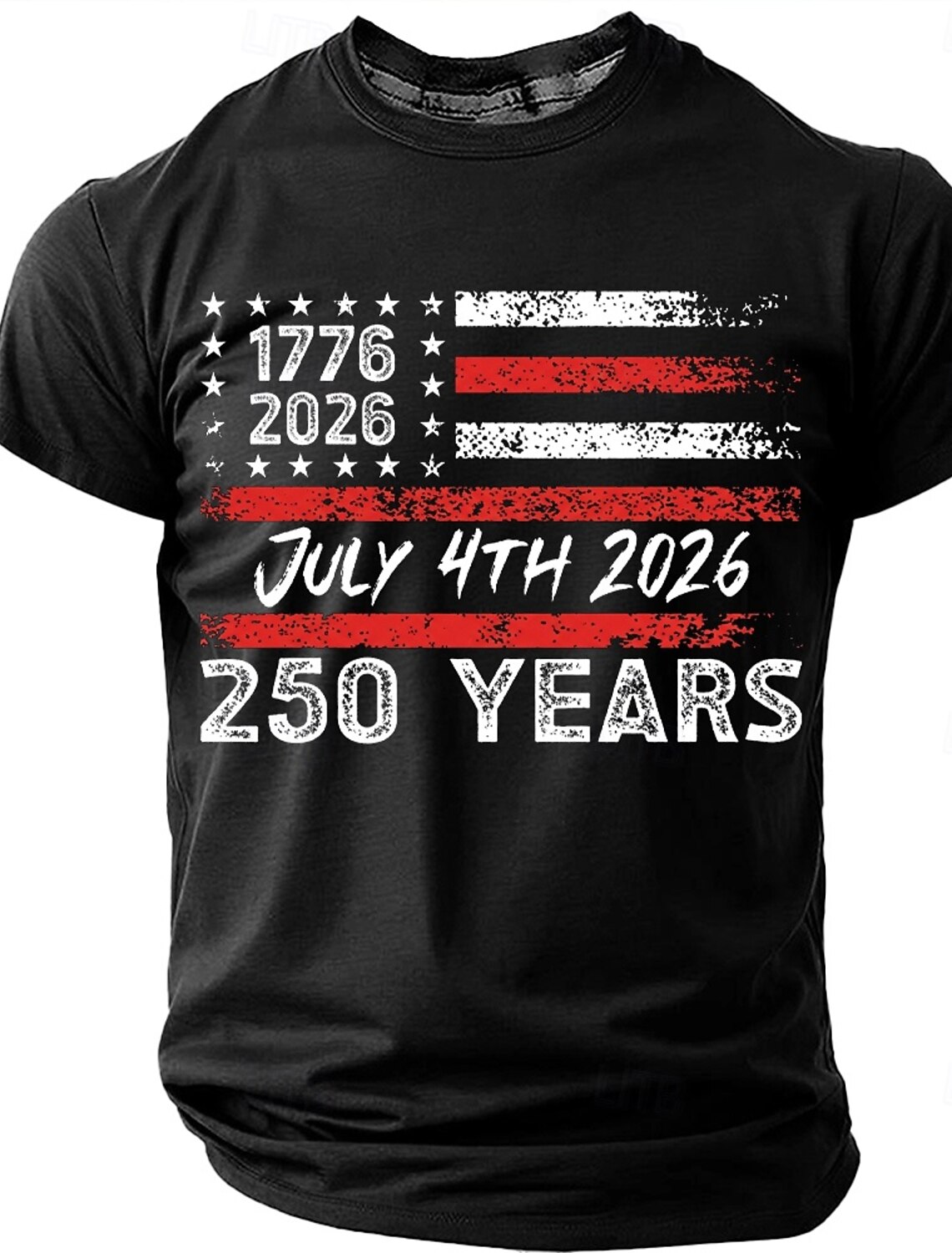 July 4th 2026 250th Anniversary Men's 1776-2026 USA Flag Graphic T Shirt Short Sleeve Crew Neck Distressed Patriotic America Birthday Independence Day Celebration Gift Designer Clothing Apparel