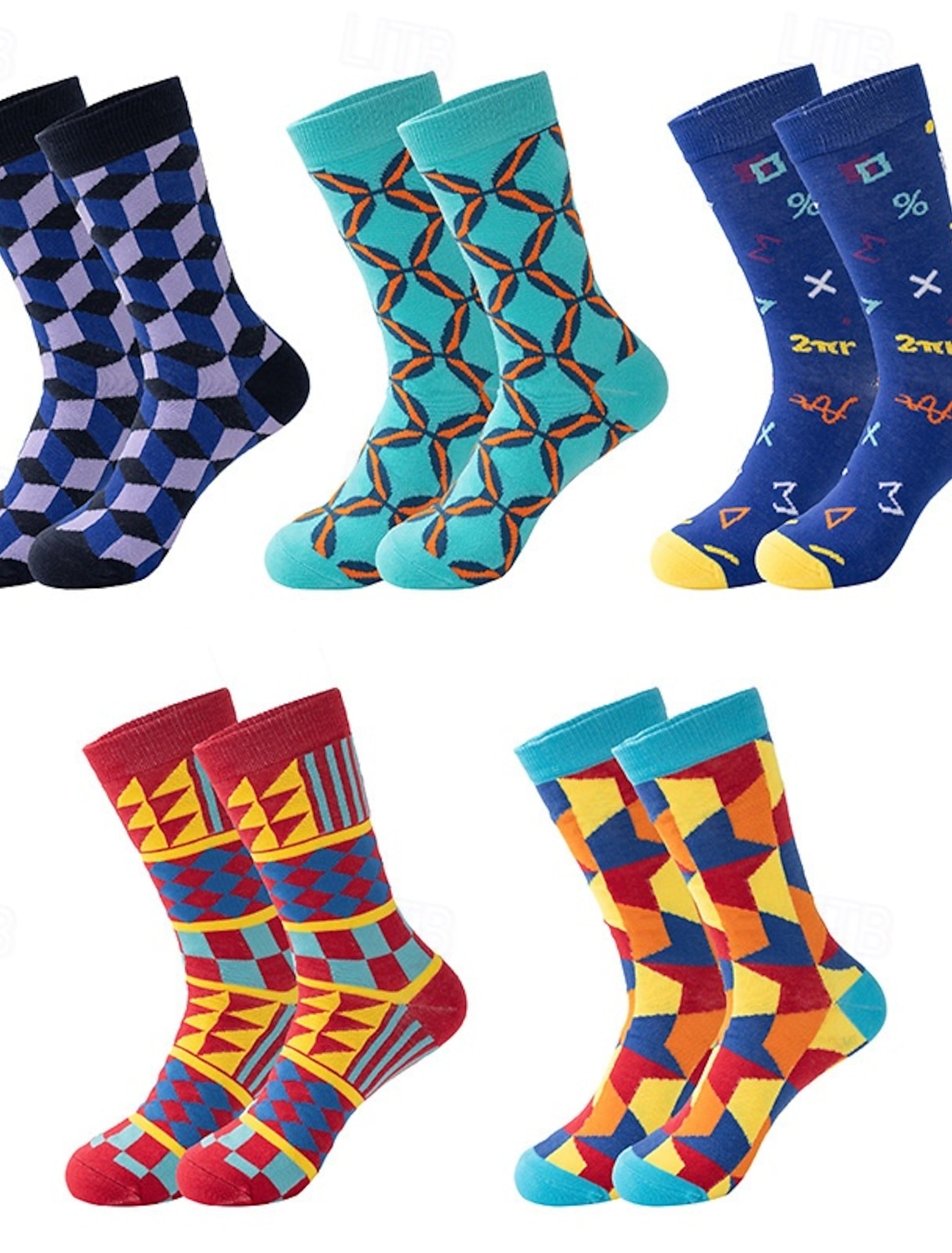 Men's 5 Pairs Socks Running Socks Casual Socks Blue Red Color Geometric Outdoor Streetwear Vacation Medium All Seasons Fashion Streetwear