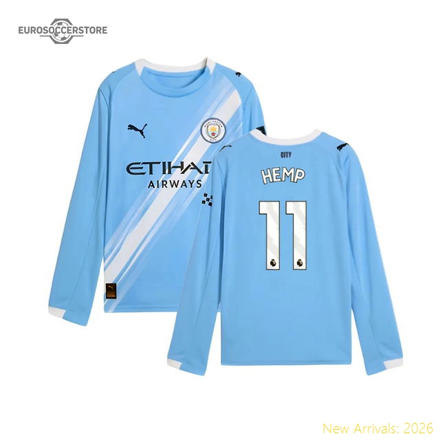 Home Shirt Kids Hemp 11 Official 2025-2026 Man City Long Sleeve