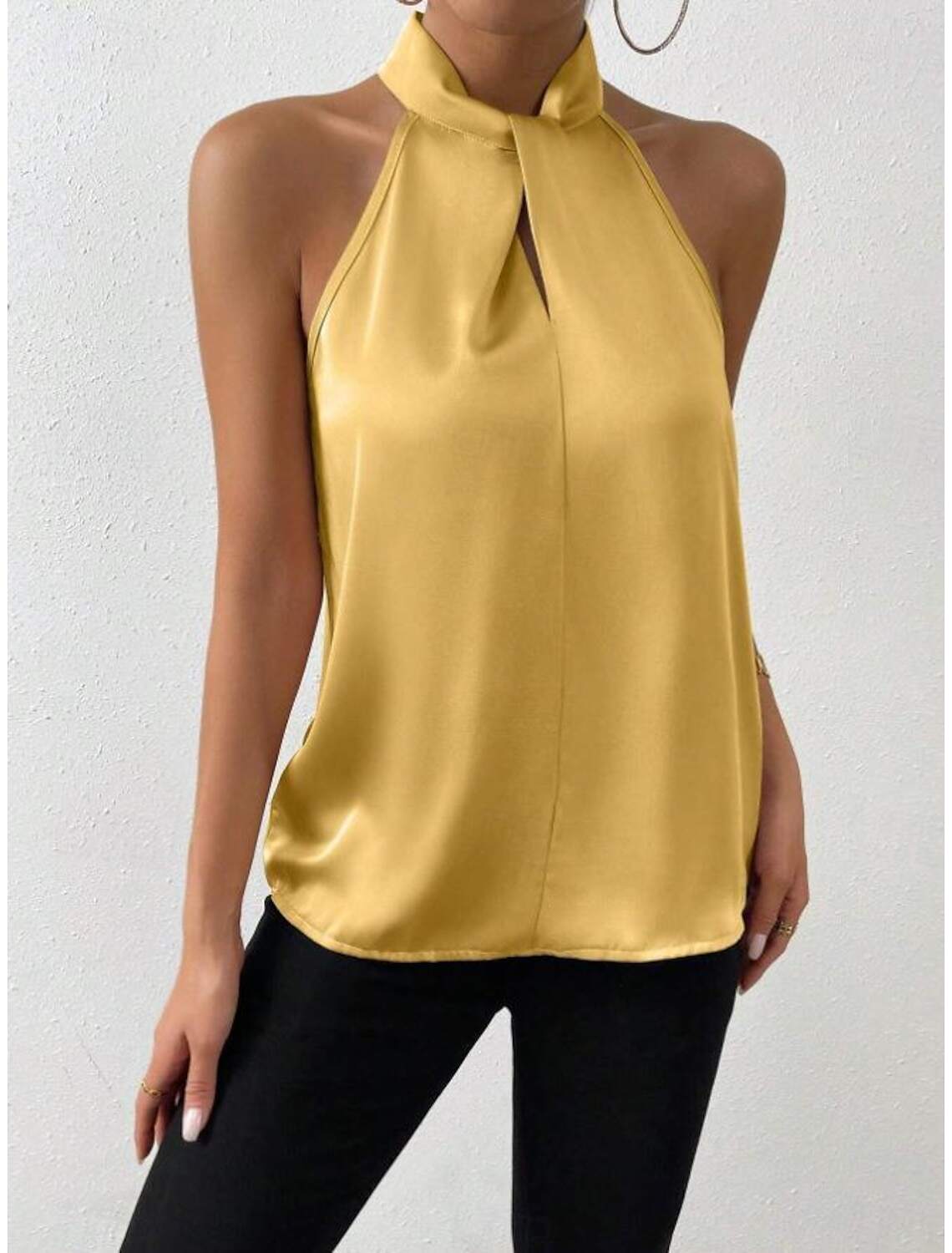 Tank Women's Plain Cold Shoulder Street Daily Fashion Halter Neck Regular Fit S