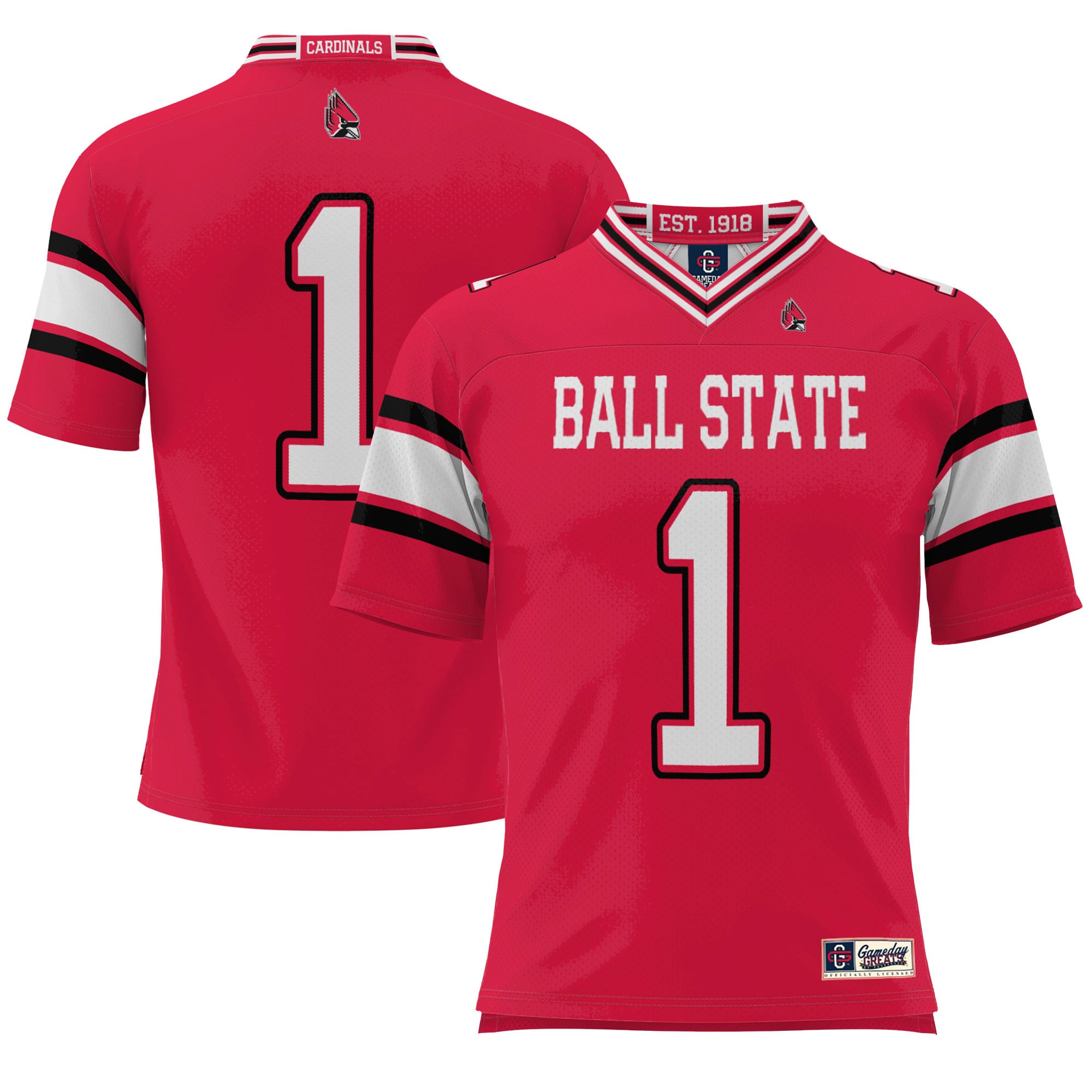 Men's #1 Cardinal Ball State Cardinals Endzone Football Jersey