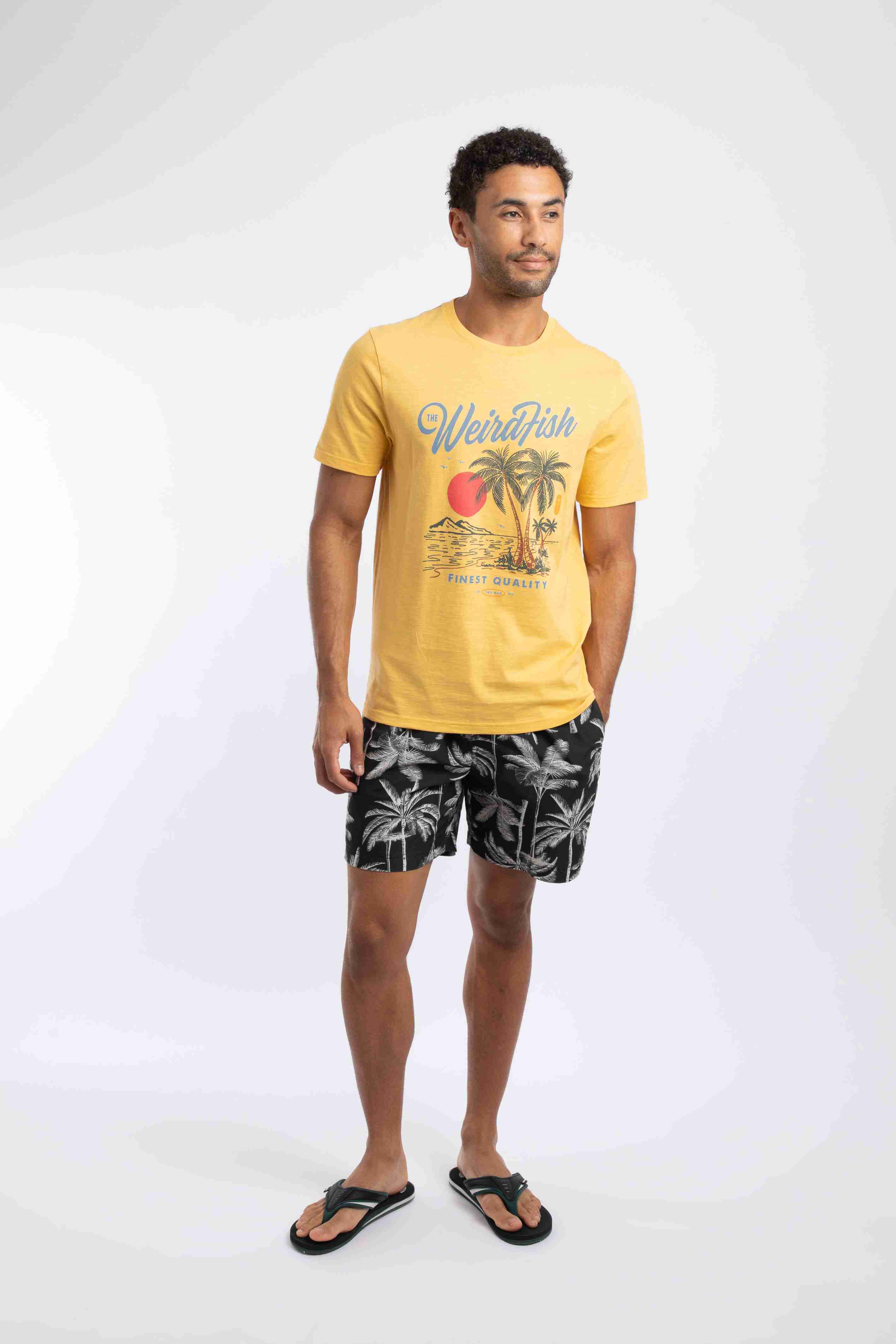 Palm Island Front Print Graphic T-Shirt Lemon Yellow