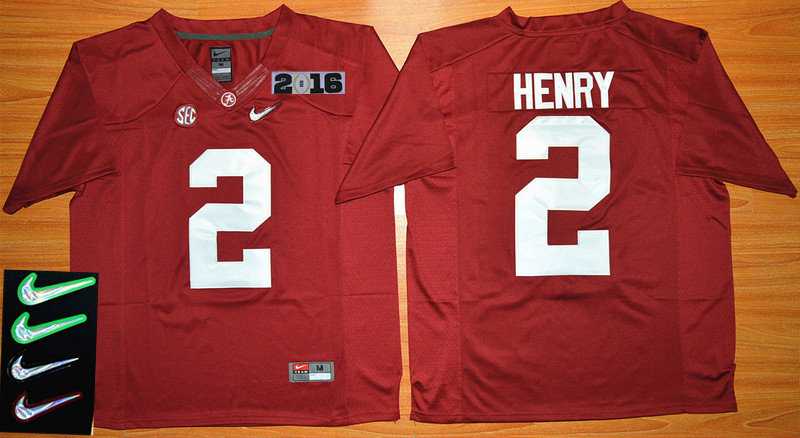 Men's Alabama Bama Red 2016 durabl Derrick Henry #2 away jersey Jersey