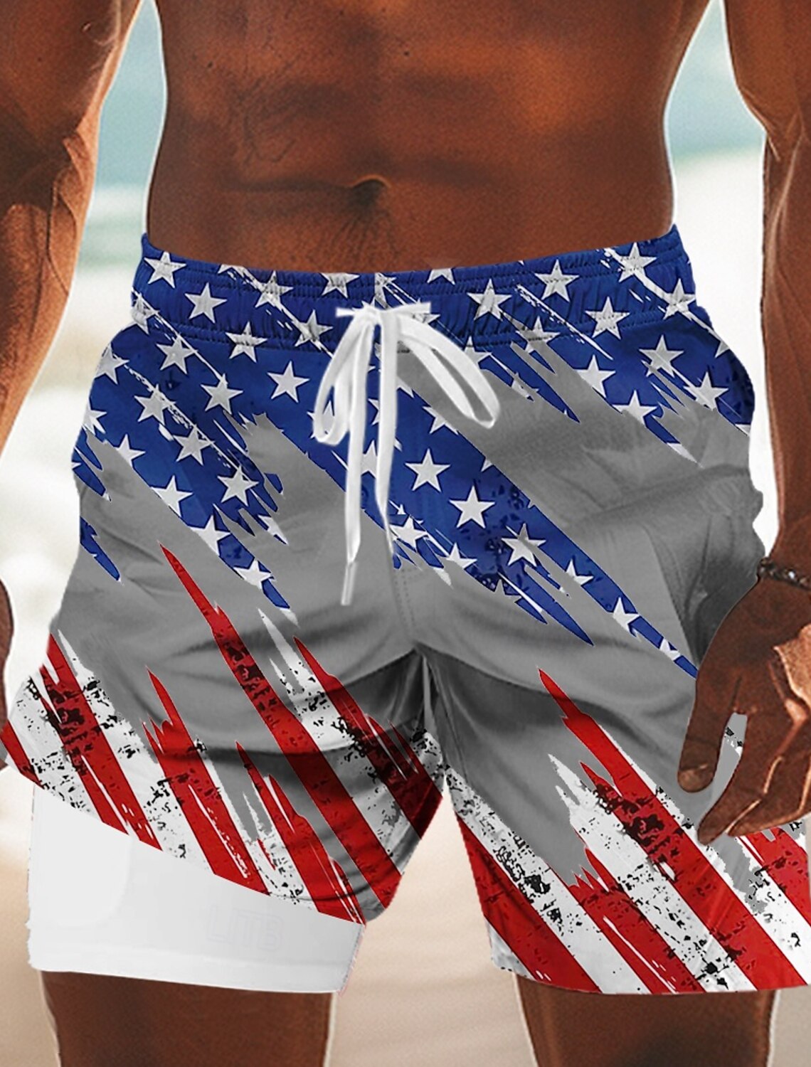 Men's 4th of July U.S. 250th Anniversary American Flag Lined Shorts 2 in 1 Board Shorts Swim Shorts Mid Waist Patriotic Holiday Side Pockets With Compression Liner Elastic Drawstring Waist Designer