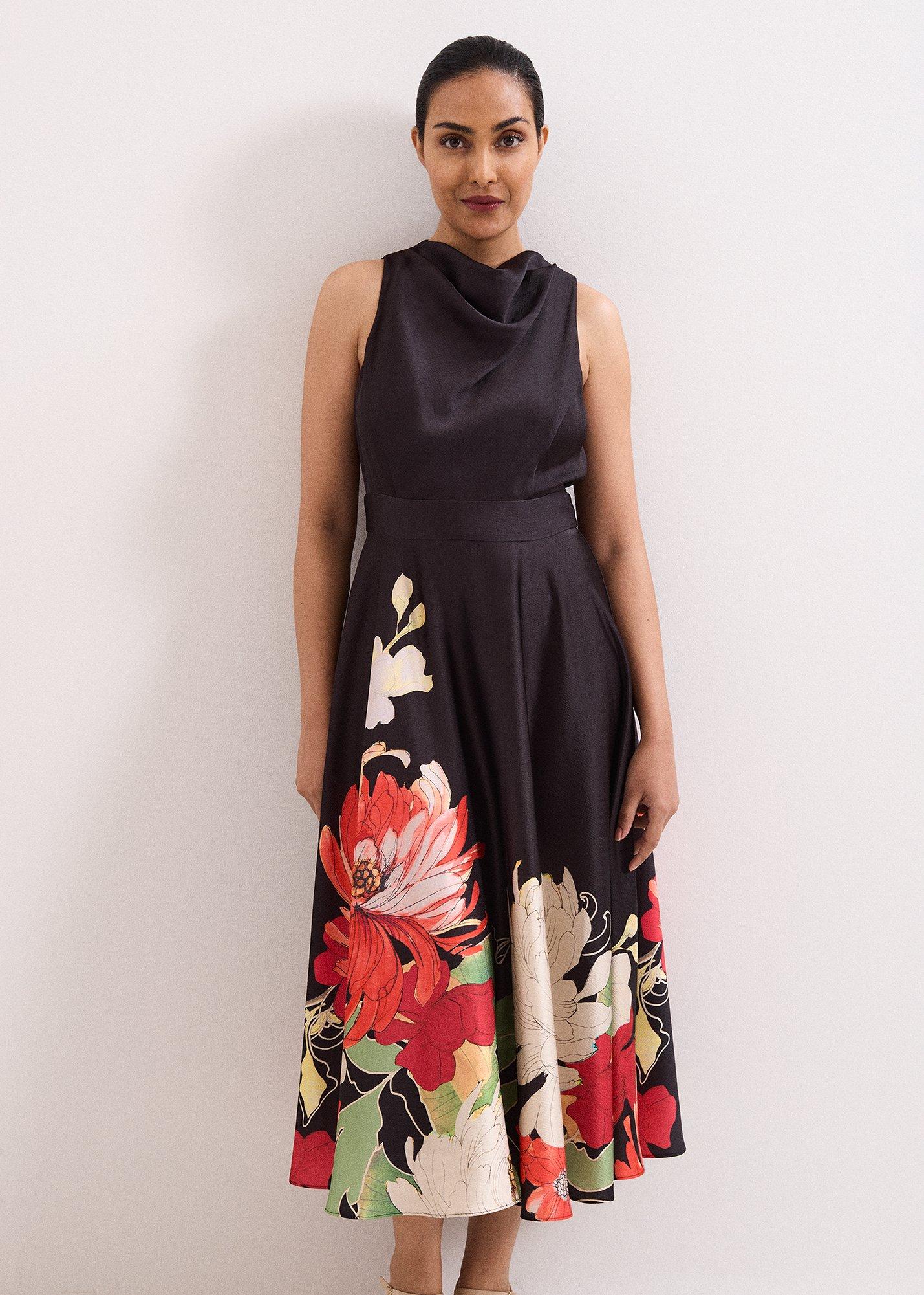 Petite Cheryl Satin Printed Midi Dress