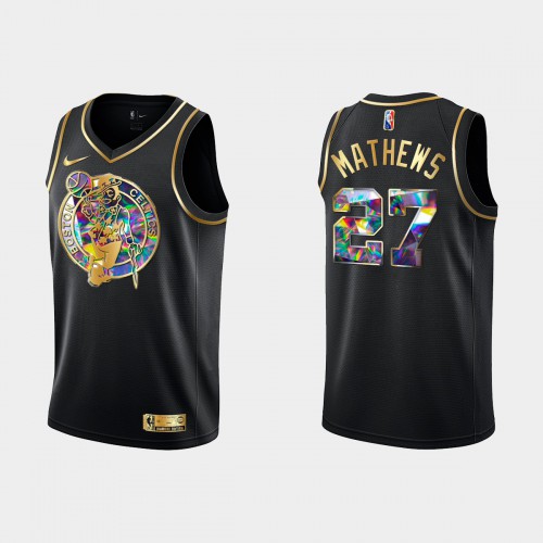 Boston Boston Celtics #27 Garrison Mathews Mens Golden Edition Diamond Logo 2021/22 Swingman Jersey ¨C Black Mens
