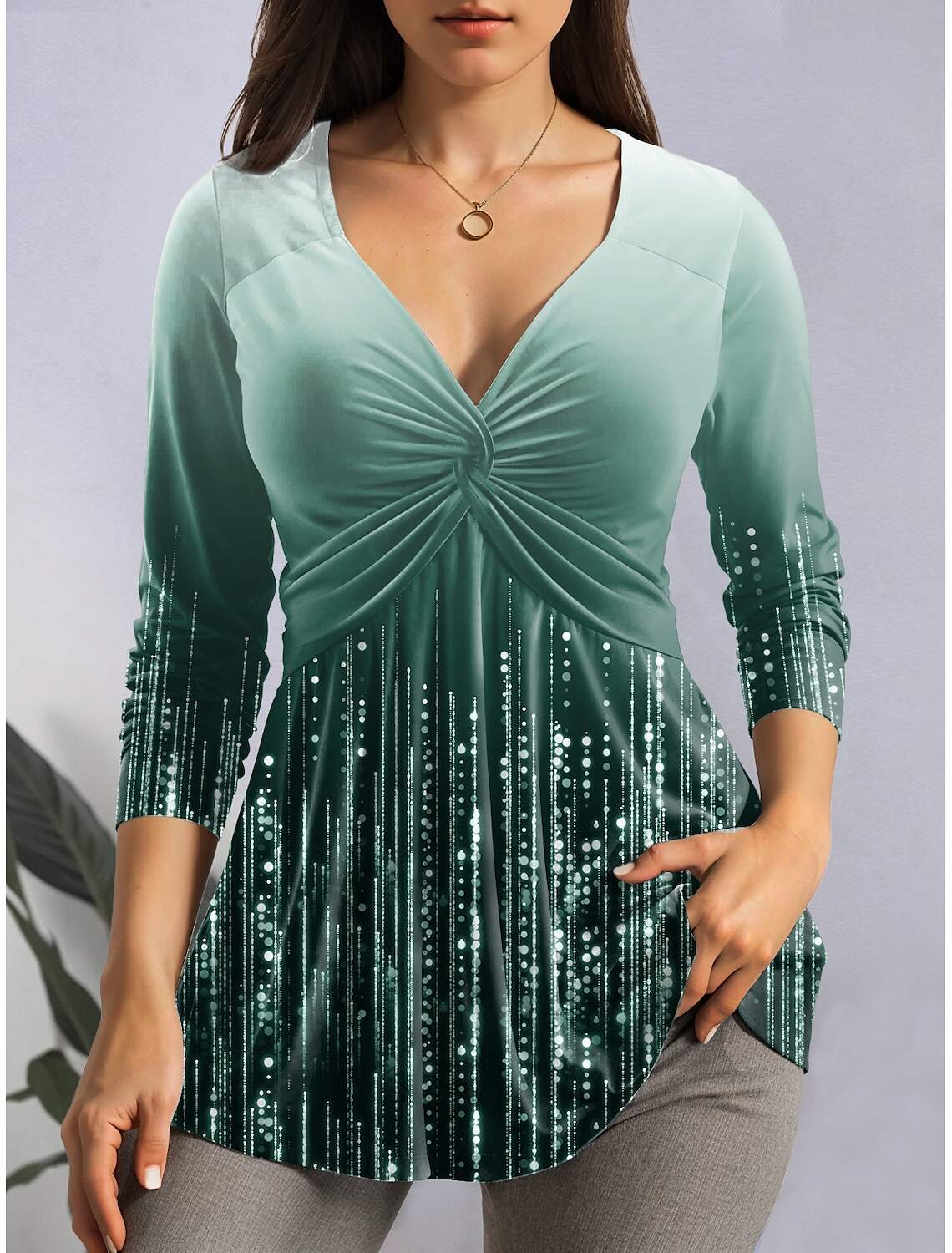 Women's T Shirt Fashion Graphic Regular Tops Long Sleeve V Neck Dressy Tunic Print Regular Fit Daily Weekend Spring & Fall