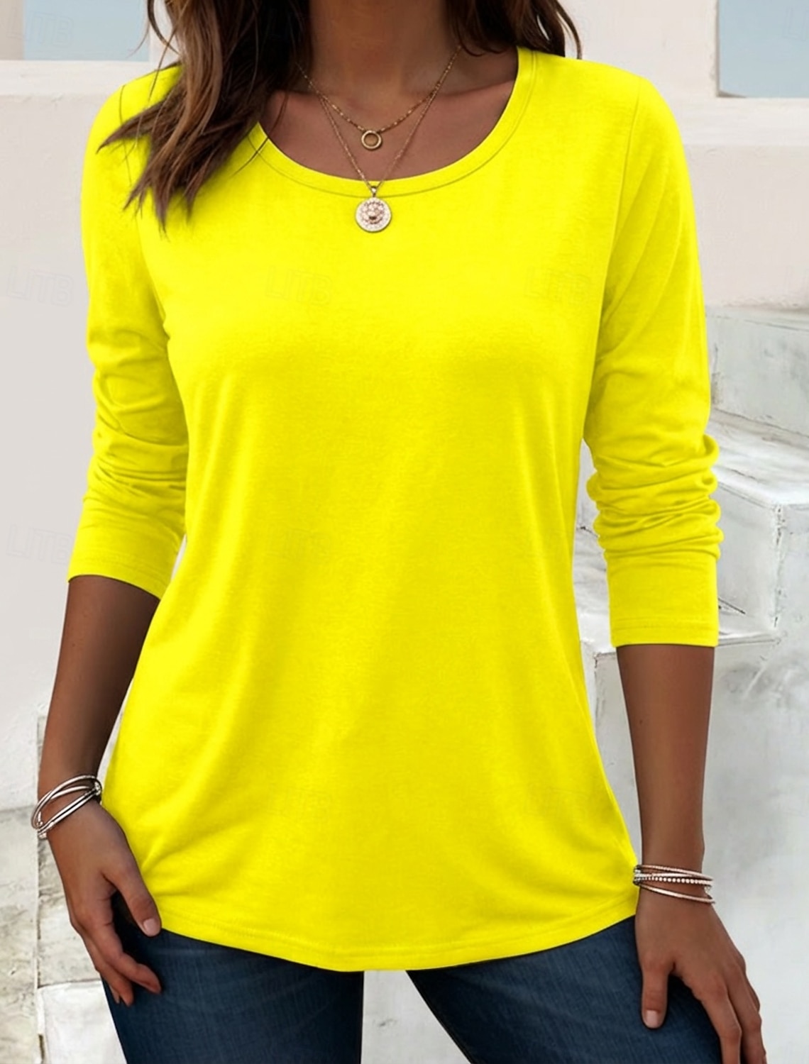 Women's T Shirt Blouse Solid Color Plain Stylish Classic Long Sleeve Crew Neck Round Neck Long Tops Daily Going out Beach Wear Blue Black White Yellow Pink Spring Fall