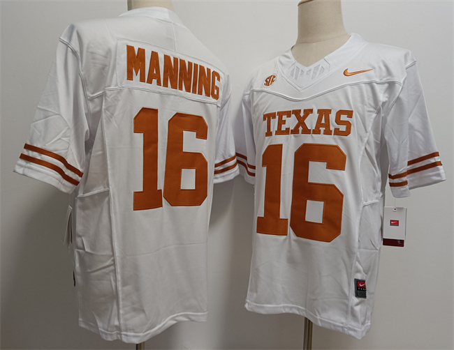 Men's UT TX White 2024 embroidered Peyton Manning #16 premium Jersey