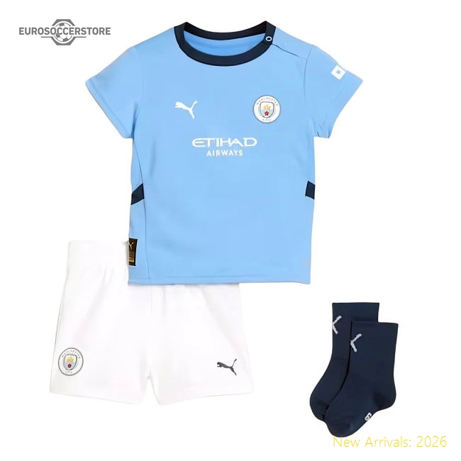 Top-Grade Elite 2024-2025 Official Man City Home Baby Uniform