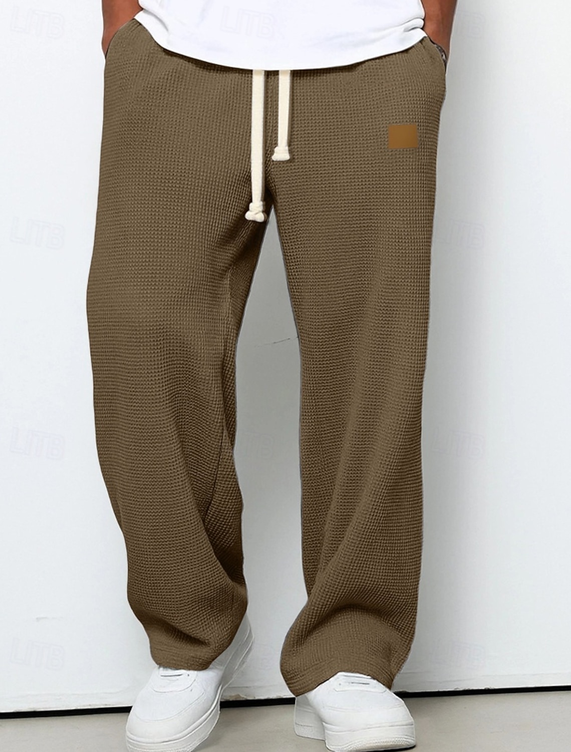 Men's Sweatpants Trousers Straight Leg Waffle Pants Drawstring Pocket