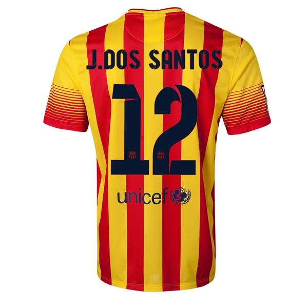 Breathable Barca 1314 Barcelona 12 JDOS SANTOS Away Shirt