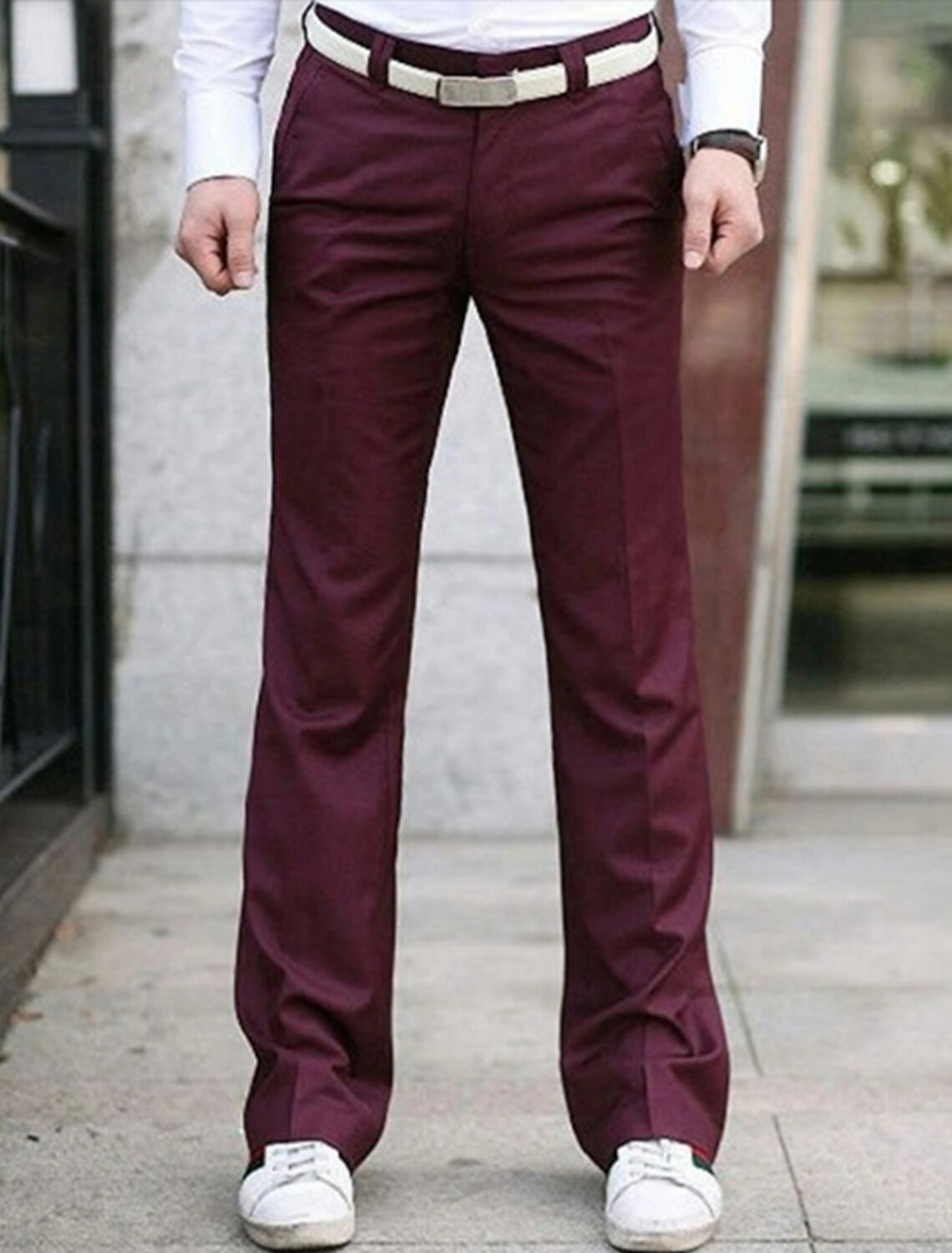 Men's Graduation Dress Pants Flared Bell Bottom Trousers Pocket