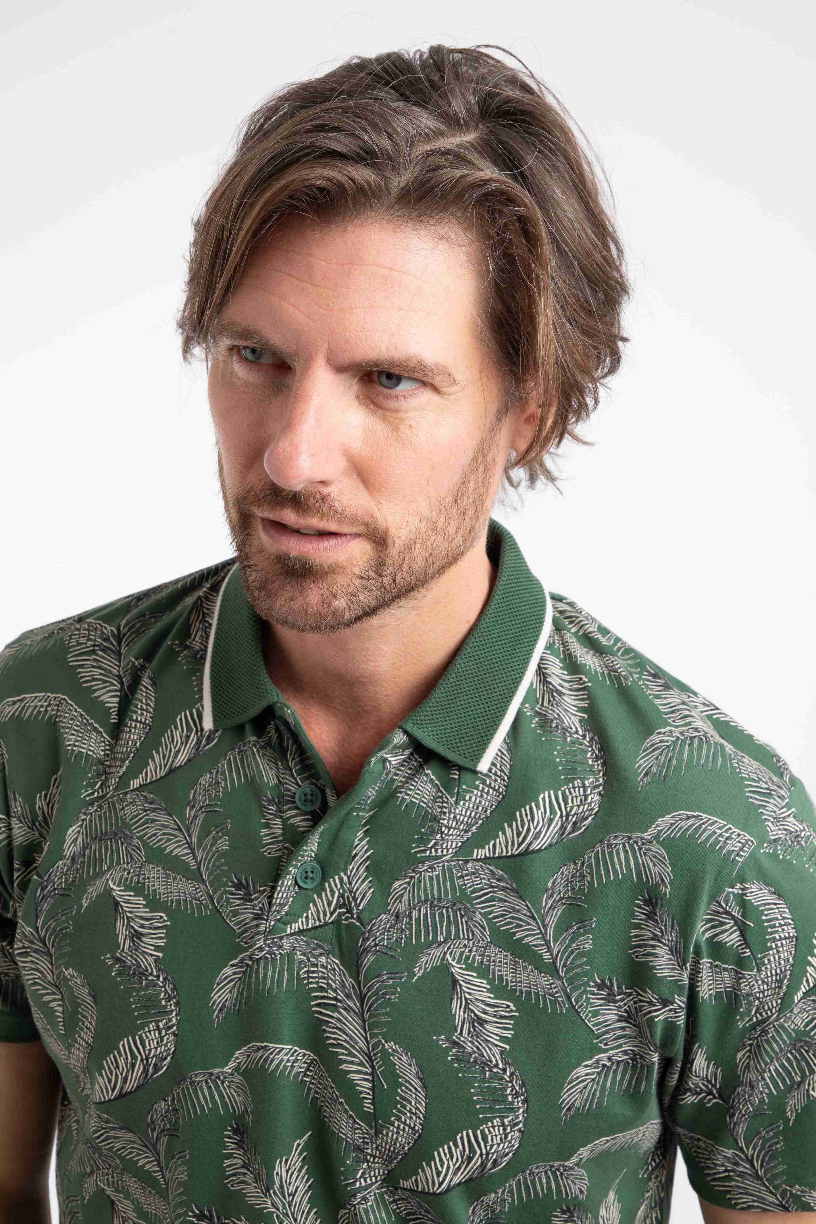 Jarat Printed Jersey Polo Shirt Dusky Green