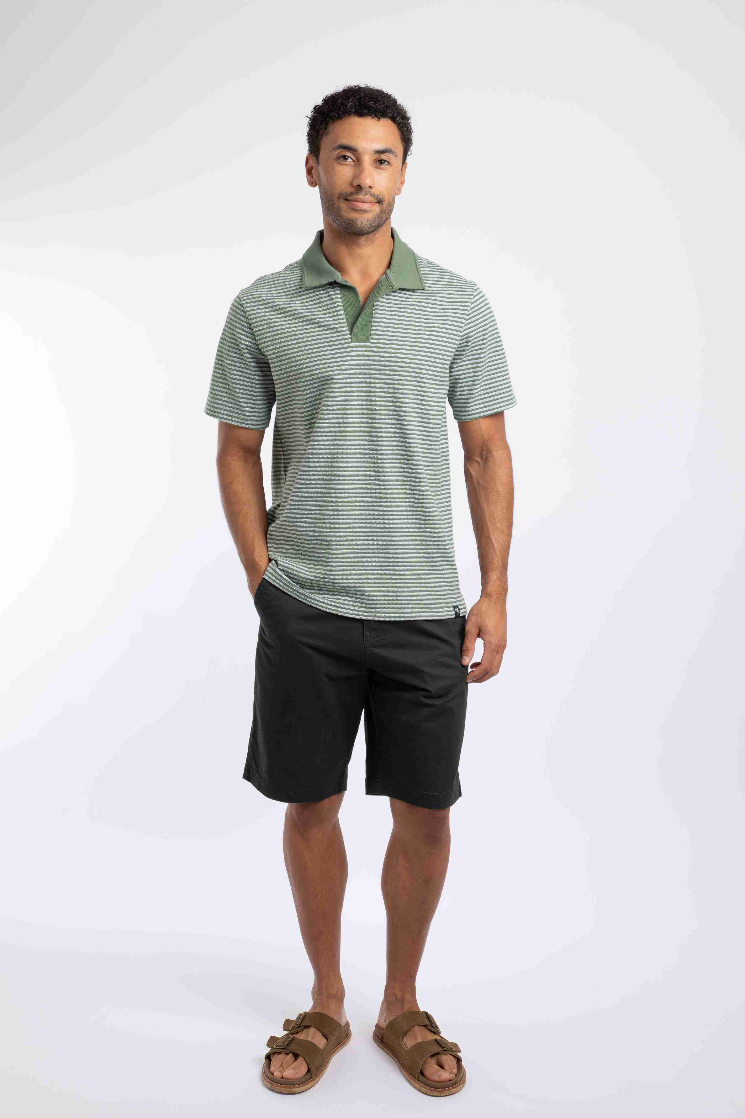 Virgil Striped Polo Shirt Woodland Sage