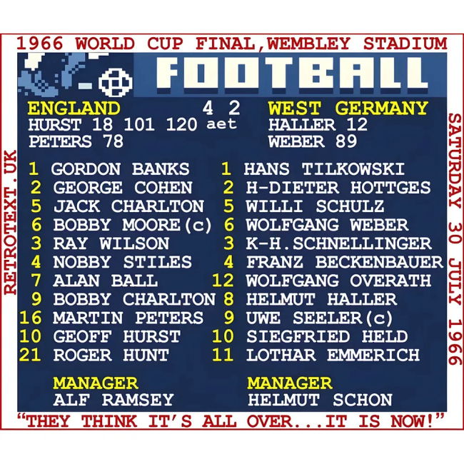 1966 World Cup Final (England) Retrotext T-Shirt - White