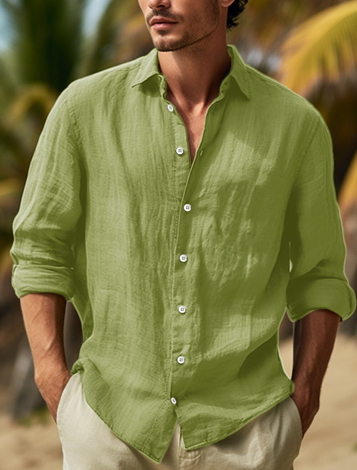 Men's Shirt Summer Beach Wear Cotton Linen Button Up Plain Vacation